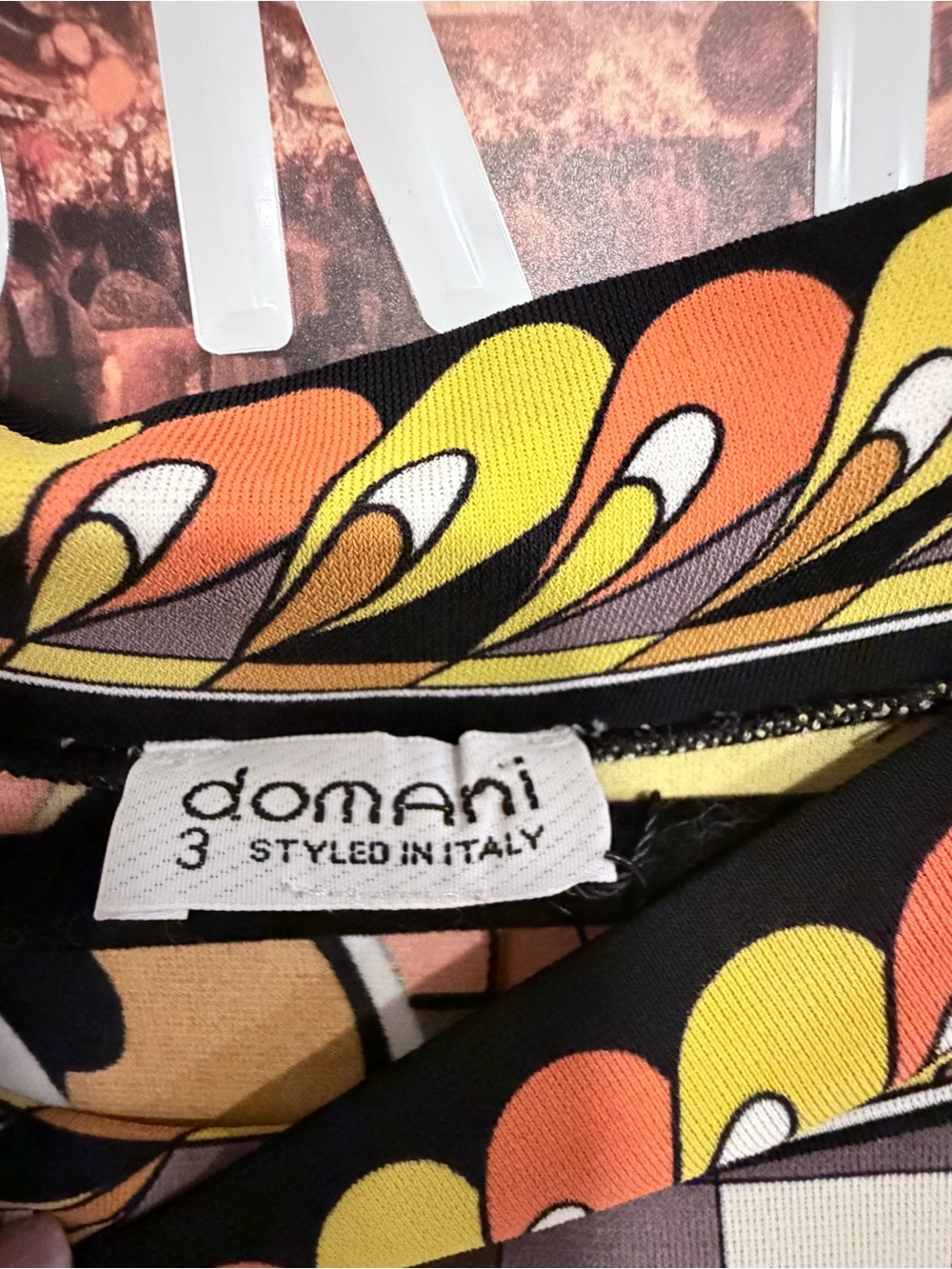 Retro Print Sleeveless Midi Dress in Orange and Yellow - Picture 3 of 4